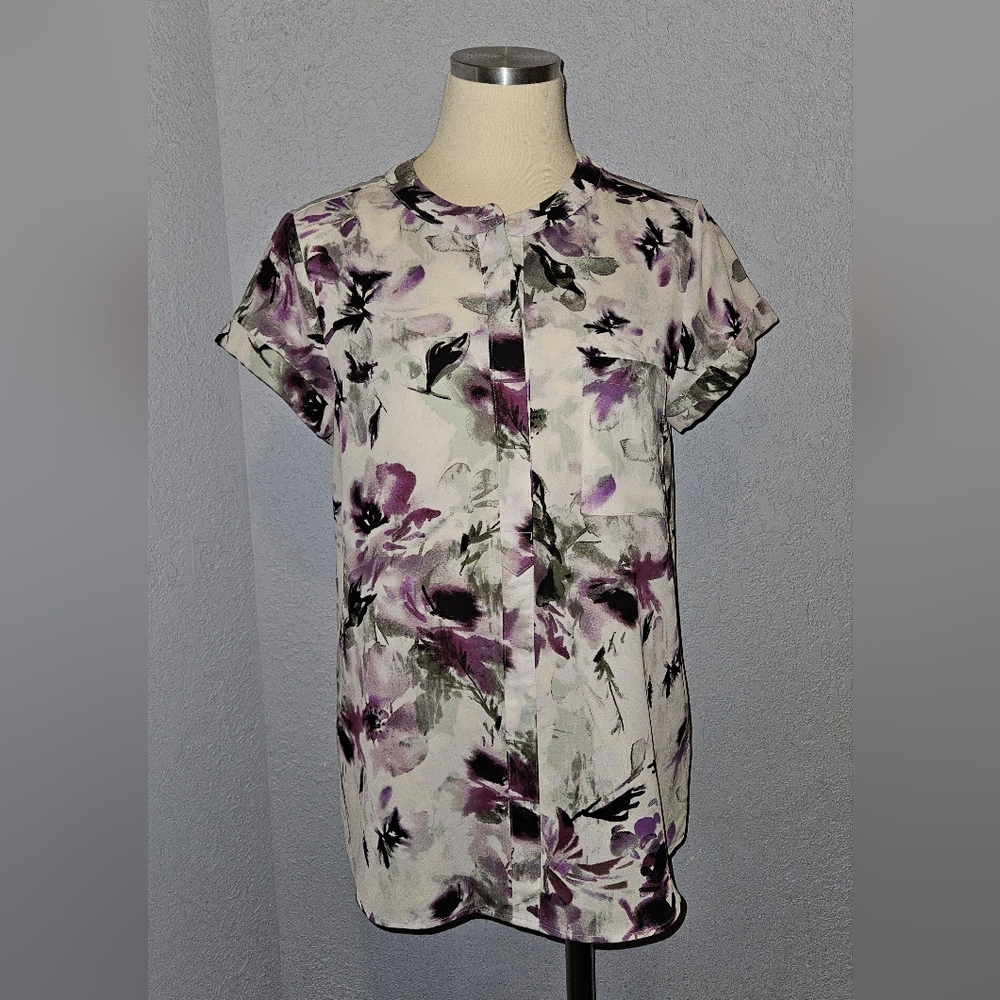 Simply Vera Vera Wang Purple and Black Floral Blouse